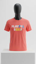 Playful serif tee in electric coral
